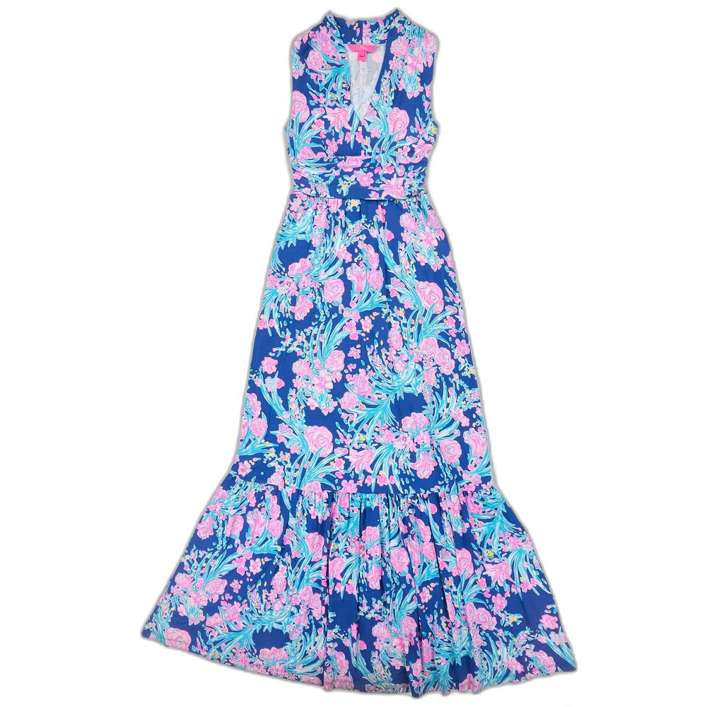 LILLY PULITZER Pearce Maxi Dress Corsica Blue Toucan Party 70s Beachy Boho Girly